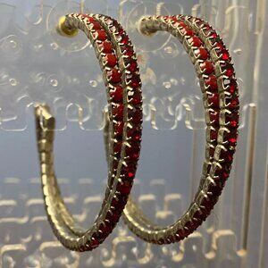 Red Rhinestone hoop earrings